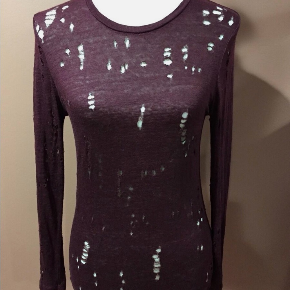 Iro, Liza top, intentionally distressed, burgundy, 100% linen